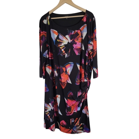 Tahari Multicolored Butterfly Print Side Ruched Sundress Sz 22W Stretchy - Picture 12 of 12